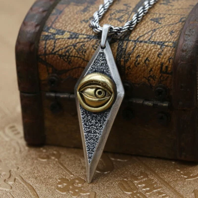 Colgante S925 Plata de Ley Ojo que TODO LO VE PESADO Geométrico Dos Tonos Latón Místico Foto 1 de 4