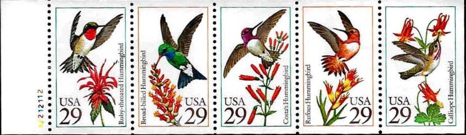 US #2642-2646 MNH 1992 Hummingbirds [Unfolded Booklet Pane A2212122][2646a] - Image 1 of 1