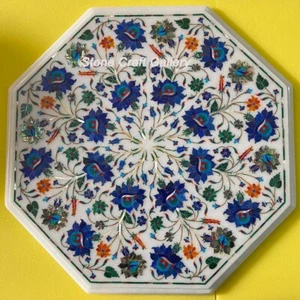 18" Marble corner Table Top Pietra Dura Semi Precious Stones Inlay Work - Picture 1 of 1