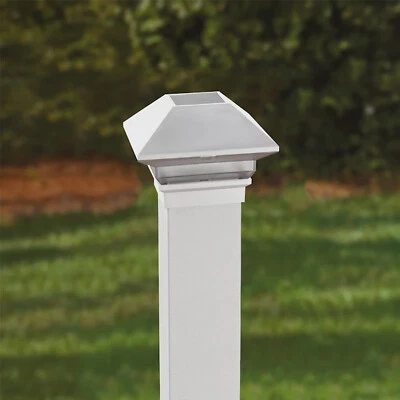 2-Pack Deckorators Solar Light 3 x 3 in White Pyramid Post Cap for 2.5" Post - Image 1 of 4