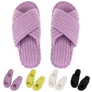 US Womens Cross Band Fuzzy Slippers Fluffy Open Toe House Slippers Indoor Shoes - Picture 1 of 14