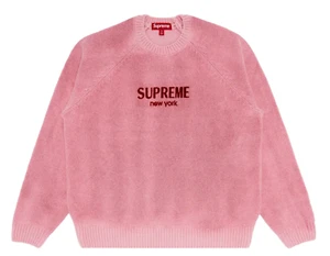 SUPREME FLOCKED LOGO SWEATER PINK SIZE LARGE FW24 WEEK 17 (AUTHENTIC) BRAND NEW - Picture 1 of 2