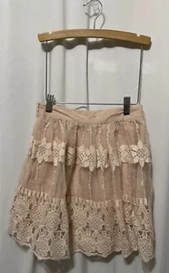 astro girls skirt fit and flare pink floral lace illusion wedding recital xs - Picture 1 of 5