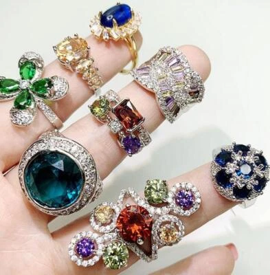 Lote de 5-100 piezas al por mayor de anillos mixtos de cristal colorido banda para dedos anillo joyería Foto 1 de 4