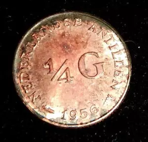 Netherlands Antilles 1956 Silver 1/4 Guilder Ch BU or Better-Spectacular Patina - Picture 1 of 2