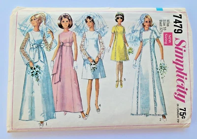 VTG 60s Simplicity Sew Pattern 7479 Misses Wedding & Bridesmaid Dress Sz 10 CUT - Image 1 of 3