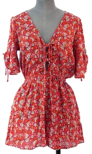 Urban Outfitters Playsuit Floral Romper Short Jumpsuit Red Bohemian Size XS - Picture 1 of 14