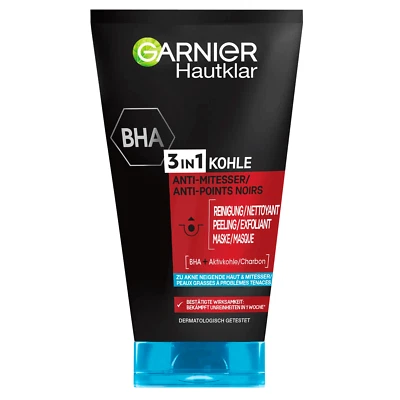 150ml Garnier Hautklar 3in1 Kohle Anti Mitesser Reinigung Peeling Maske - Bild 1 von 2