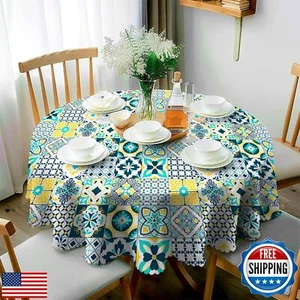 JhcsDy Round Tablecloth Bohemian Tablecloths 60 Inch Table Cover Wrinkle-Free - Picture 1 of 5