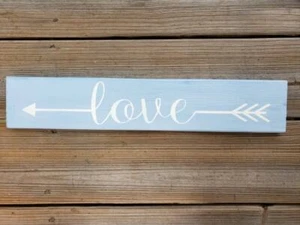 Primitive Gray Blue Love Wood Sign/Shelf Sitter Country Decor Primitive - Picture 1 of 3