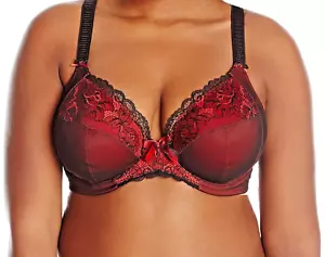 Elomi Anushka Plunge Deep Cleavage Red Lace Wide Strap Underwire Bra 36D - Picture 1 of 10