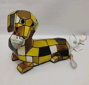Tiffany Style Faux Stained Glass Dachshund Dog Table Lamp Faithful Friend - Picture 1 of 11