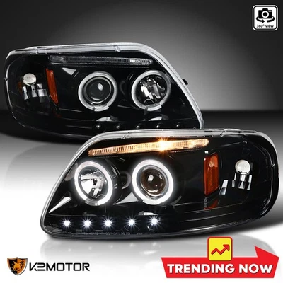 Jet Black Fits 1997-2003 Ford F150 Expedition LED Halo Projector Headlights Lamp Foto 1 de 4