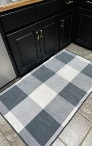RUGGABLE Buffalo Plaid BlackWhite Rug NoPad 6x9 Front Door Or Kitchen - Picture 1 of 5