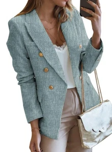 Tweed Blazer für Damen Elegant Freizeit Slim Fit Reverskragen Vorne Offen Bus... - Bild 1 von 6