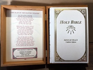 Holy Bible Dove of Peace Catholic NAB edition in Wooden Cedar Box Case 1986 - Picture 1 of 12