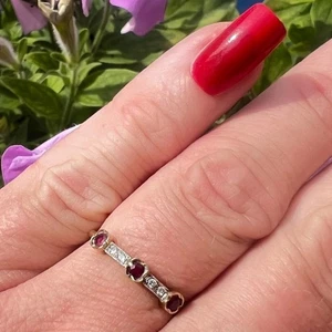 9ct Solid Yellow Gold Ruby Diamond Ring Hallmarked 375 9K 1.21g Size M - Picture 1 of 24
