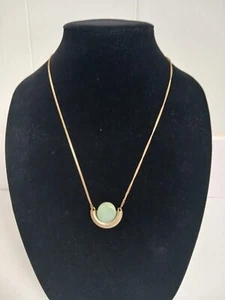 Goldtone Gemstone Necklace Rough Green Aventurine Long 32" - 36" - Picture 1 of 10