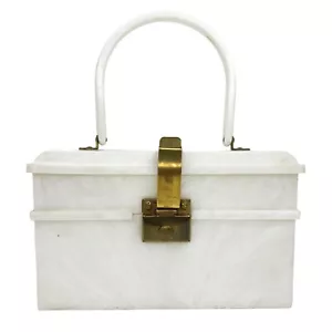 Vintage Lucite Handtasche perlmutt opalisierend weiß Bi Level zwei Fächer - Bild 1 von 12
