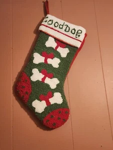 GOOD DOG Hook & Loop Bone & Bows 18x9” Large Christmas Holiday Pet Stocking New - Picture 1 of 6