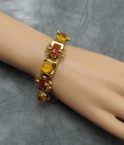 Pulsera Vintage Ámbar Mostaza Amarillo Lucita 7 pulgadas Oro Pergamino Cadena 2f - Imagen 1 de 8