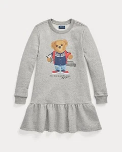 NWT Polo Ralph Lauren Polo Bear Fleece Sweatshirt Dress Grey Girl's size XL (16) - Picture 1 of 8