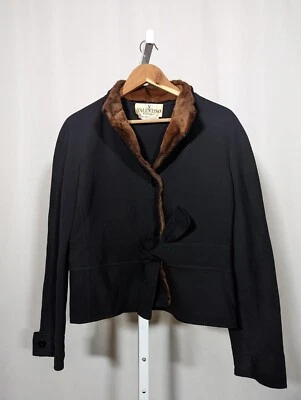 Valentino Boutique Vintage 90s Fur Trim Tie Bow Jacket Bergdorf Goodman 38" - Image 1 of 4