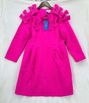 Tuckernuck Mini Dress Womens Size M Hot Pink Designer 3/4 Sleeve Bows  Pockets - Image 1 of 4