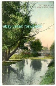 Dryden NY - VIRGIL CREEK TOWARDS BRIDGE - Hand Colored Postcard Tompkins County - Picture 1 of 2