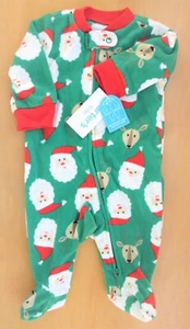 Carter's Green Santa Long Sleeve One Piece Sleepwear Size 3 M Fleece - Picture 1 of 5