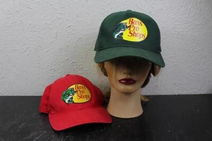 Lot Of 2 Bass Pro Shops Fishing Adjustable Snap Back Hats Red & Green  - Picture 1 of 4