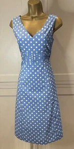 Biden UK 8 Blue & White Spotted Cotton A-Line Summer Sleeveless Dress - Picture 1 of 16