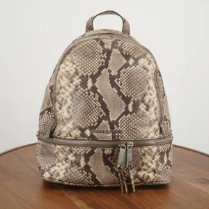 Michael Kors Rhea Medium Snake Print Backpack Embossed Leather Beige - Picture 1 of 11