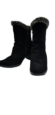 Sporto Women's Faux Black Leather Ankle Boots Fur Trim 10M - Image 1 of 4