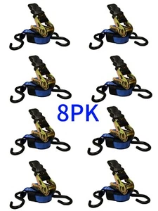 8 Stück 1 Zoll x 10 Fuß Ratsche Spanngurte mit S-Haken 1500 Pfund Bruchfestigkeit - Bild 1 von 12