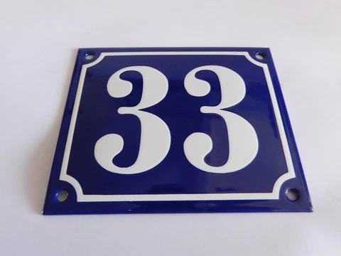 Vintage French Handmade 4.75 x 4" Enamel Plaques Door Gate House Number Sign 33 Cover