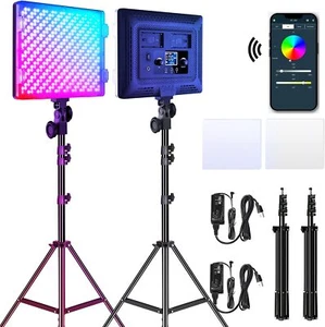 RGB LED Video Lights Photography Lighting Kit, 50W Bi-Color 3200K-5600K - Picture 1 of 7