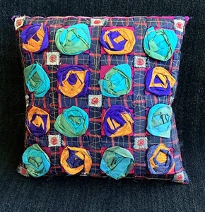 Lorna Moffat Silk Embroidered Pillow  Textile Art   12x12 - Picture 1 of 8