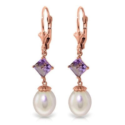 9.5 Carat 14K Solid Rose Gold Charisma pearl Amethyst Earrings - Image 1 of 3