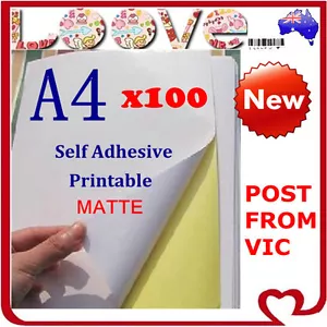 100 pegatinas autoadhesivas blancas mate A4 hoja de papel etiqueta impresión láser inyección de tinta - Imagen 1 de 1