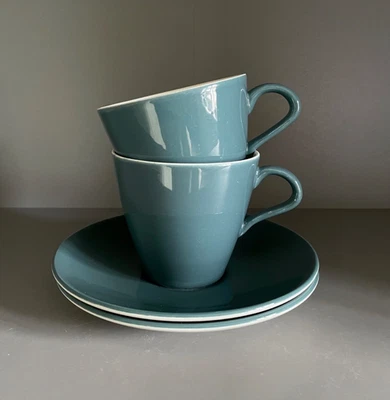 Poole Pottery Blue Moon teacups & saucers, set of 2 vintage twin-tone duos - Image 1 of 4