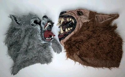 Set 2 Hombre Lobo Hombre Lobo Halloween Máscara Miedo Adulto Completo Gris y Marrón Lobo Peludo Foto 1 de 4