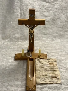 Vintage Last Rights Crucifix Sick Call Set Box w Candles & Holy Water Bottle 13" - Picture 1 of 11