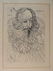 Original VINTAGE Etching Salvador Dali CERVANTES Unframed PAPER Signed in Plate - Picture 1 of 11