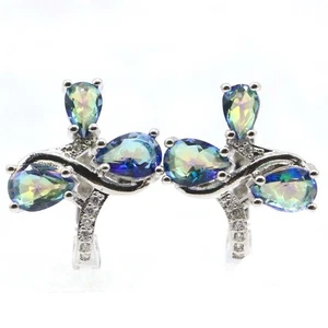 Fantastic Rainbow Violet Topaz White CZ Woman's Gift Silver Earrings - Bild 1 von 3