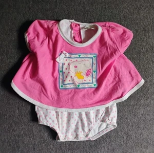 Vintage Snoopy Baby Girls Dress 12 Months Pink Peanuts One Piece Woodstock - Picture 1 of 7