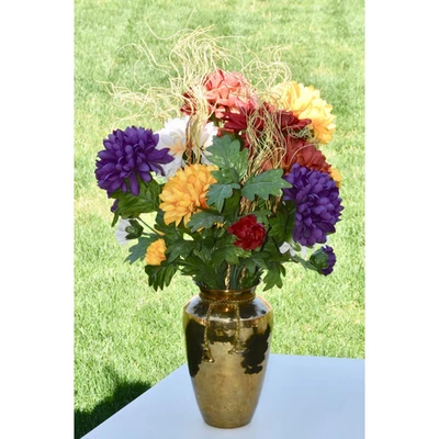 Florero Hollywood Regency oro envejecido trompe l'Oeil cuerda y borla seda floral latón Foto 1 de 4