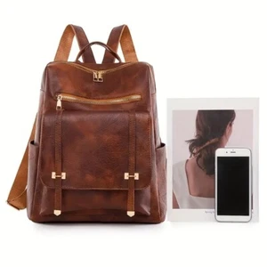 Vintage Functional Flap Backpack Purse, Retro Zipper Daypack, Women's Casual Bag - Picture 1 of 9