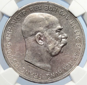 1909 AUSTRIA w King FRANZ JOSEPH I Austrian Silver Old 5 Corona Coin NGC i105710 - Picture 1 of 5