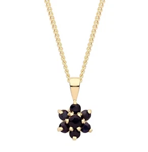 9ct Gold Blue Sapphire Cluster Pendant Necklace & 18 inch Gold Chain ~ UK Made - Picture 1 of 7